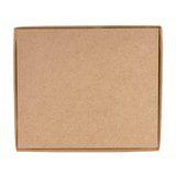 A rectangular kraft cardboard gift box, unembellished and featuring a subtle texture. It includes a branding logo. A rectangular kraft cardboard gift box, unembellished and featuring a subtle texture. It includes a branding logo.