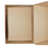 An extra-large natural paper gift box in a plain brown finish, open to reveal its empty interior. An extra-large natural paper gift box in a plain brown finish, open to reveal its empty interior.