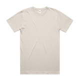 A light beige T-shirt with short sleeves and a crew neckline, featuring a branding label.