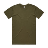 An olive green basic t-shirt with a classic crew neck and short sleeves. It features a brand logo.