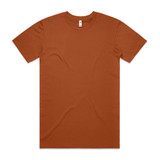 A plain rust-coloured t-shirt with a round neck and short sleeves. The shirt features a logo on the label.