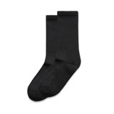 A pair of black socks displayed side by side, featuring a smooth texture and a simple design.