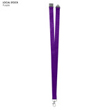 A purple polyester lanyard, 20mm wide, featuring a clip and an attached logo or branding. A purple polyester lanyard, 20mm wide, featuring a clip and an attached logo or branding.