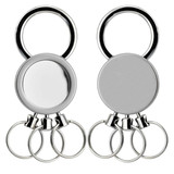 A multi-ring key ring with shiny silver hardware, featuring multiple key attachments and a circular base for customisation.