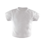 A white, soft stress T-shirt with short sleeves and a ribbed neckline. The item is shaped like a casual shirt.
