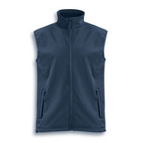 A navy women's vest featuring a zip front and side pockets, with a branding logo on the fabric. A navy women's vest featuring a zip front and side pockets, with a branding logo on the fabric.