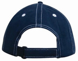 A navy two-tone cap featuring contrasting white stitching and an open lip sandwich design. Includes an adjustable strap.