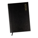 A black A5 diary for 2026 with a subtle logo and a ribbon bookmark.