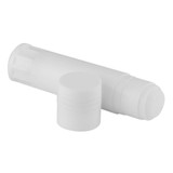 A white glue stick with a screw cap, situated on a plain background. It has a simple, minimal design.