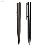 An executive metal pen gift set featuring a sleek black ballpoint pen and a silver-accented black pen, both with clips.