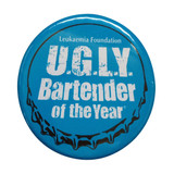 A drink bottle opener featuring a blue button badge design with a prominent logo. A drink bottle opener featuring a blue button badge design with a prominent logo.