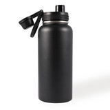 A drink bottle made of stainless steel, featuring a matte black finish and a secure lid with a handle. A drink bottle made of stainless steel, featuring a matte black finish and a secure lid with a handle.