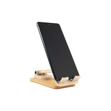 A wooden phone stand in natural tones, supporting a smartphone at an angle. It has a simple design and a sturdy base. A wooden phone stand in natural tones, supporting a smartphone at an angle. It has a simple design and a sturdy base.