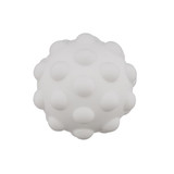 A white, textured ball featuring raised dots, ideal for tactile play or stress relief. There is a logo present.