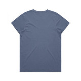 A faded blue T-shirt with a plain back and short sleeves. It features a logo.
