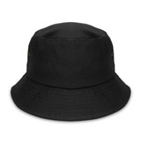 A black organic bucket hat featuring a simple design and metal eyelets for ventilation.