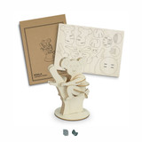 A koala wooden model kit in natural wood with cut-out pieces and packaging featuring koala designs.