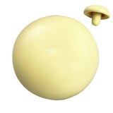 A yellow stress mushroom shaped like a button, with a small stem piece above it. It has a smooth surface and a glossy finish.