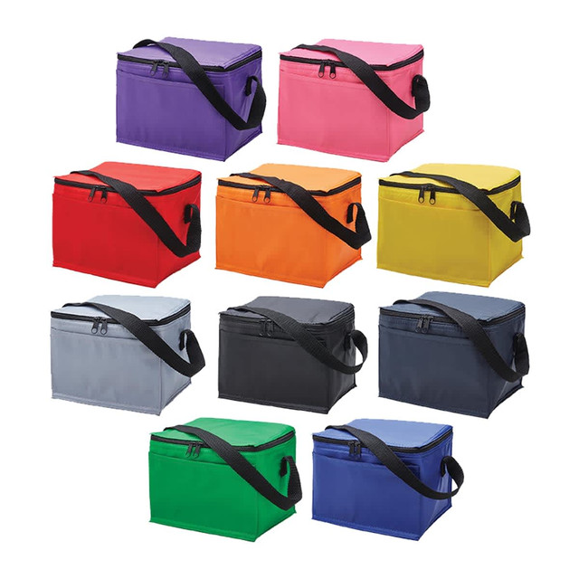 A collection of Arctic Cooler Bags in various colours, including pink, purple, red, orange, yellow, grey, black, navy, and green. Each bag has a shoulder strap. A collection of Arctic Cooler Bags in various colours, including pink, purple, red, orange, yellow, grey, black, navy, and green. Each bag has a shoulder strap.