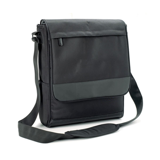 A drink bottle cooler bag in black, featuring a shoulder strap and front pocket. Includes a logo. A drink bottle cooler bag in black, featuring a shoulder strap and front pocket. Includes a logo.