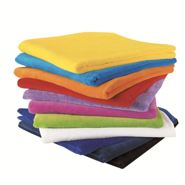 A stack of Terry Velour Towels in various colours including yellow, blue, red, orange, purple, pink, green, white, navy, and black. A stack of Terry Velour Towels in various colours including yellow, blue, red, orange, purple, pink, green, white, navy, and black.