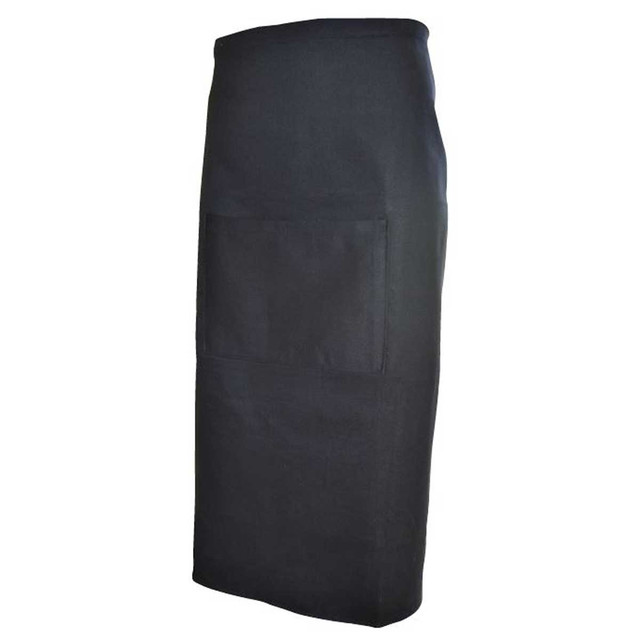 A black waiter's apron featuring a front pocket, designed for workwear use. It has a simple, sleek style. A black waiter's apron featuring a front pocket, designed for workwear use. It has a simple, sleek style.