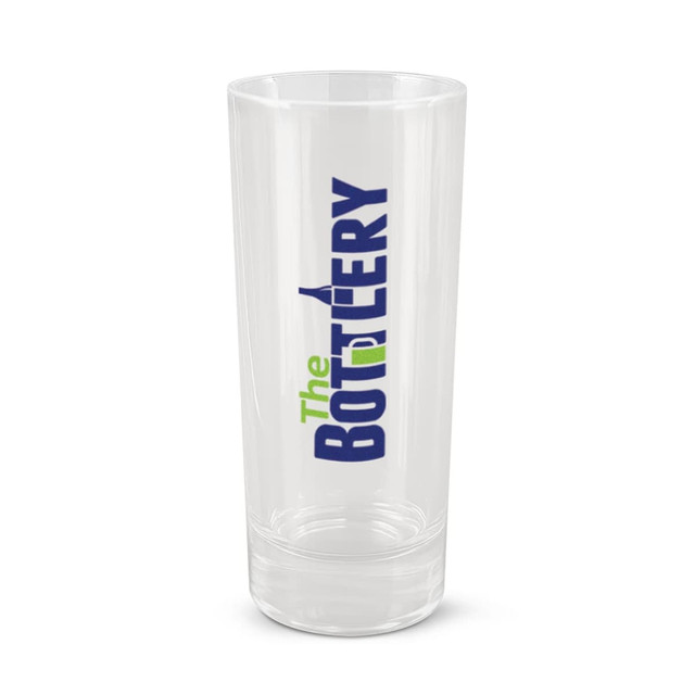 A clear shot glass featuring a logo, with a tall and slim design. The glass is transparent with a smooth finish. A clear shot glass featuring a logo, with a tall and slim design. The glass is transparent with a smooth finish.