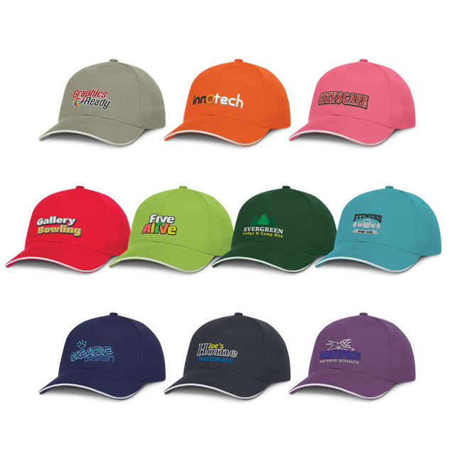 A collection of caps in various colours, including grey, orange, pink, red, green, blue, and black, featuring different logos. A collection of caps in various colours, including grey, orange, pink, red, green, blue, and black, featuring different logos.