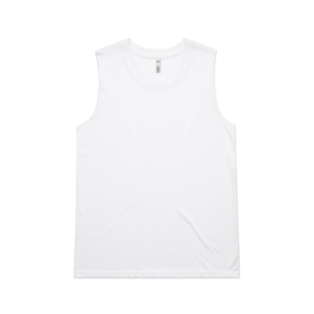 A plain white singlet tank top featuring a logo. The garment has no sleeves and a simple design. A plain white singlet tank top featuring a logo. The garment has no sleeves and a simple design.
