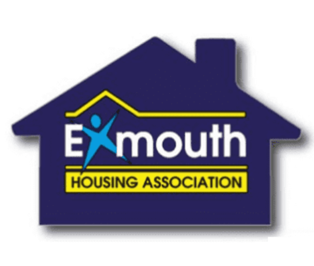 Logo of Exmouth Housing Association featuring a house outline in blue and yellow with a person icon. Logo of Exmouth Housing Association featuring a house outline in blue and yellow with a person icon.