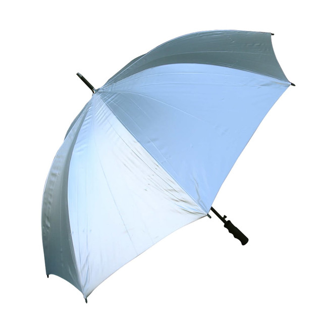 A silver Sands umbrella featuring a curved design and a black handle, ideal for leisure and outdoor use.