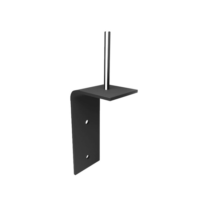 A black mounting bracket with a flat base and upright support for securing items.