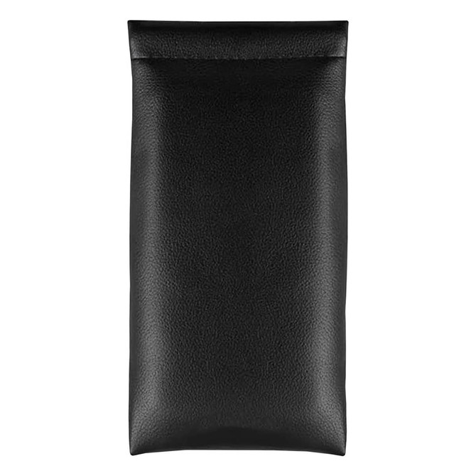 A rectangular black PU pouch with a textured surface and a simple design. It features a logo on the exterior.