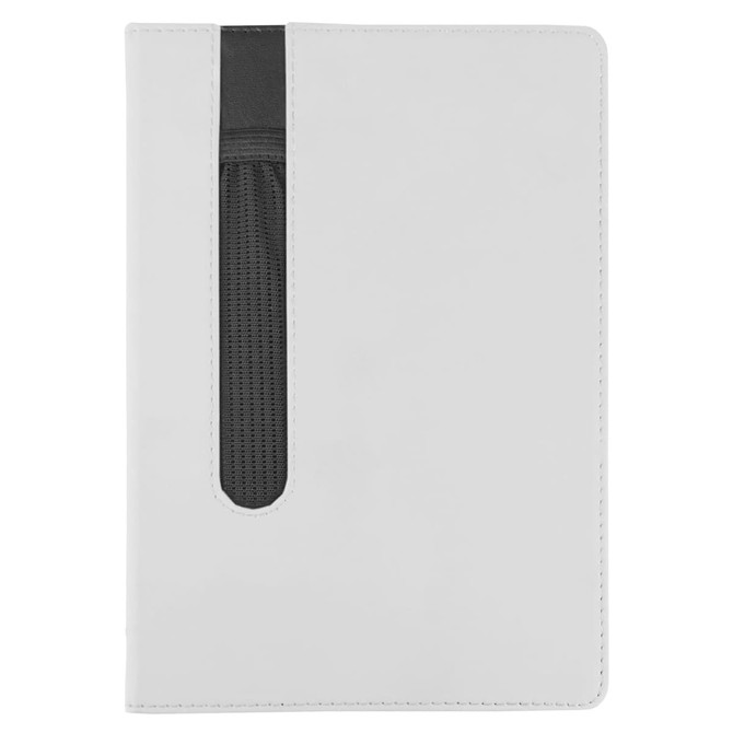 A grey Finch Notebook with a black mesh pocket on the front cover, featuring a simple design and a logo.