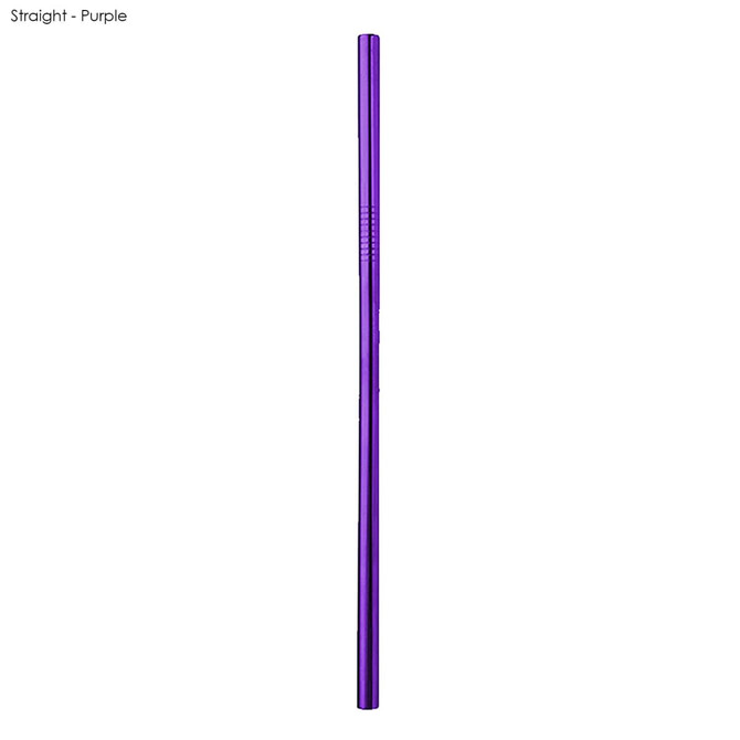 A purple stainless steel straw, 8mm x 215mm, with a straight design and a logo on it.