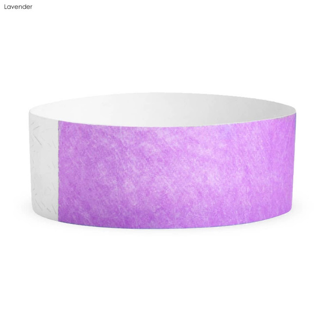 A lavender Tyvek adult wristband, featuring a textured surface, suitable for events and exhibitions.