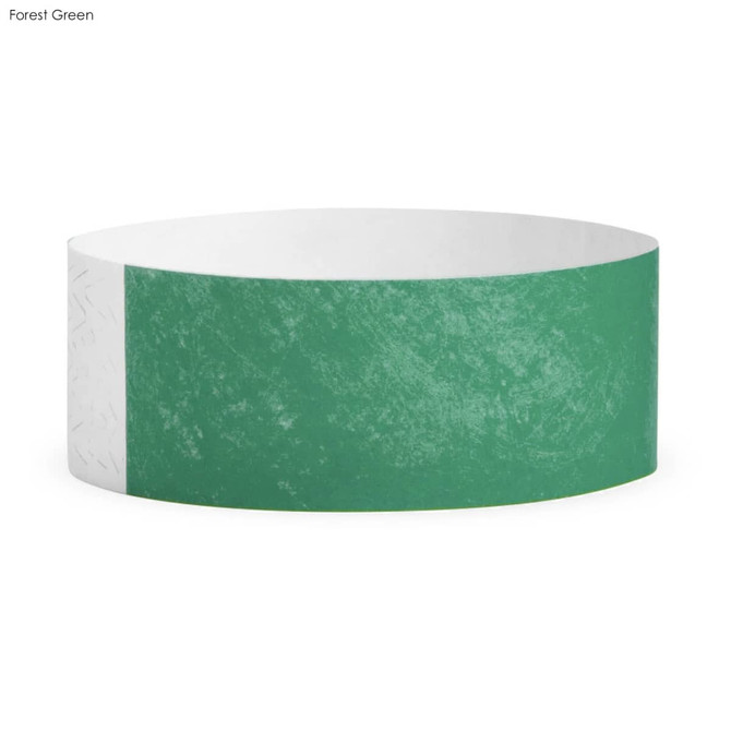A forest green Tyvek adult wristband with a white section, suitable for events and exhibitions.