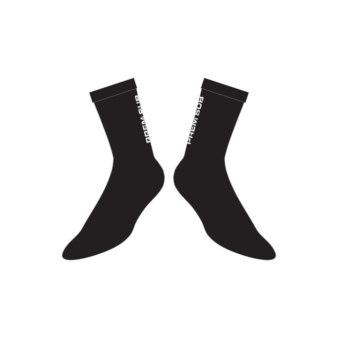 A pair of black mid socks featuring a logo on the cuff. Suitable for various footwear styles.