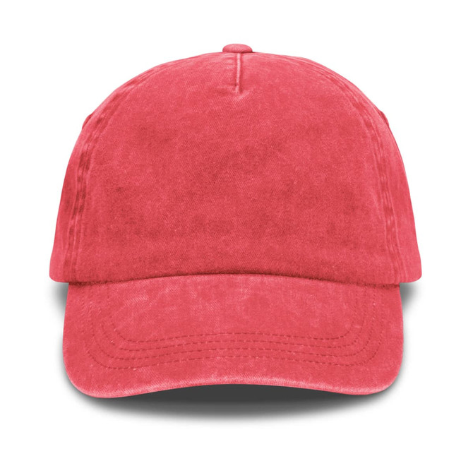 A vintage washed cap in a soft shade of coral, featuring a rounded crown and a curved brim.