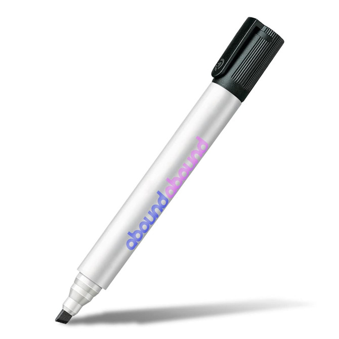 A white Staedtler Lumocolor whiteboard marker with a black chisel tip and a branding logo.