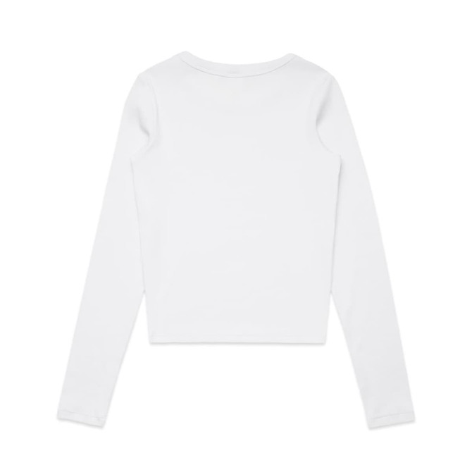 A white long-sleeve T-shirt with a fitted design and no visible branding.