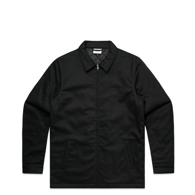 A black service jacket with a zip closure and side pockets, featuring a classic collar.