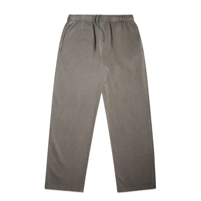 Cuffless track pants in a faded grey colour, featuring an elastic waistband and side pockets. Includes a logo.