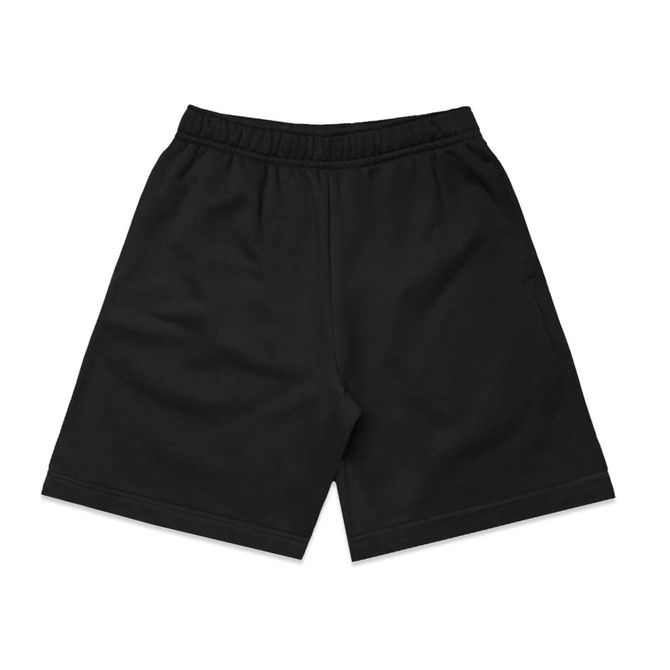 Black shorts with an elastic waistband, featuring a simple design and no visible logos. Suitable for casual wear.
