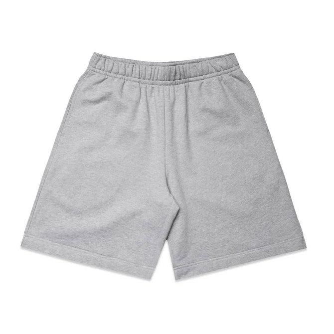 A pair of grey shorts with an elasticated waist, featuring a simple, relaxed design and a logo.