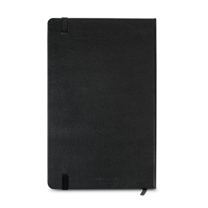 A black Moleskine 2027 weekly planner, featuring a textured cover and elastic band closure.