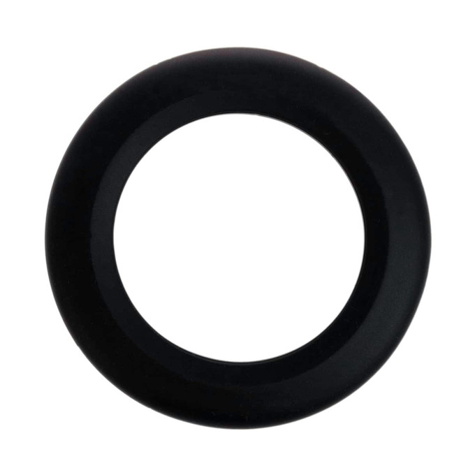 A black silicone flyer in a circular shape designed for throwing and outdoor play. It features a logo.