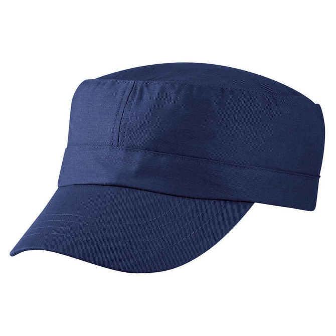 A navy blue cap with a wide brim and a structured design. Features a logo on the front.