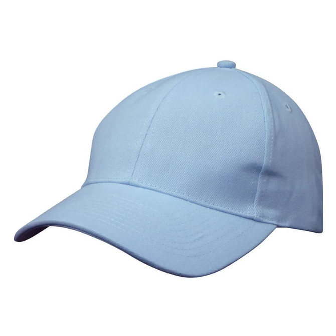 A light blue heavy brushed cotton cap with a curved brim and an adjustable strap. It features a logo on the side.