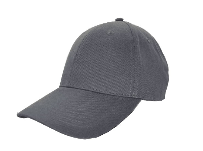 A grey snapback cap featuring a rounded crown and a curved brim. It includes a logo on the front.